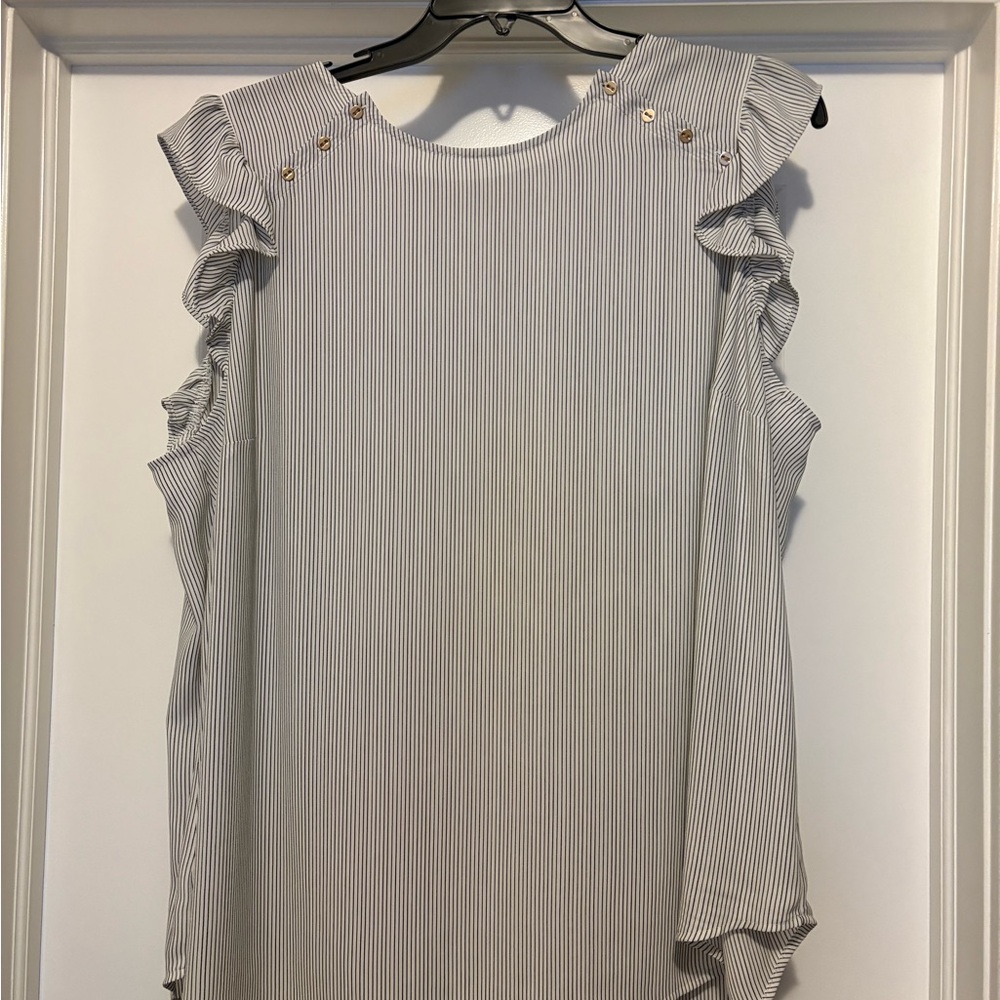 LOFT Pinstripe Ruffle Sleeve Blouse